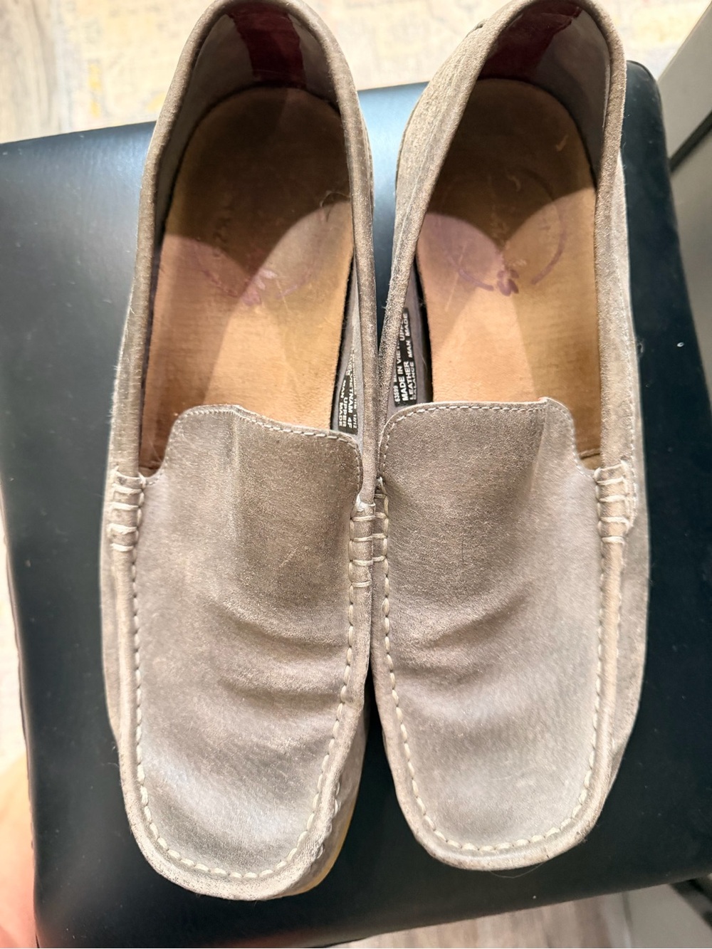 Clarks Men's Suede Slip-On Loafers in Taupe Gray